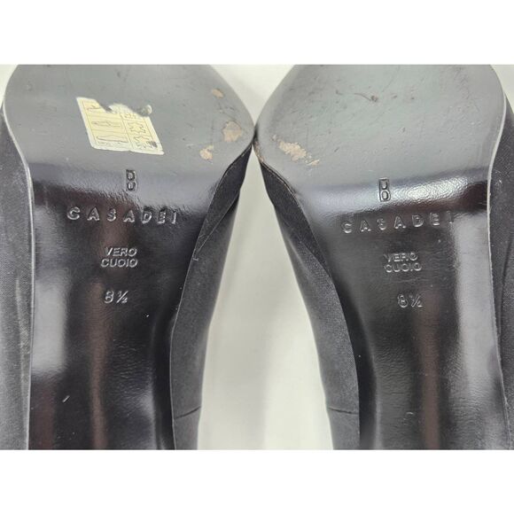 CASADEI ITALY BLACK SATIN SHIMMER PUMPS PLATFORM 4" HEELS WOMENS SIZE 8.5 M - Picture 10 of 10